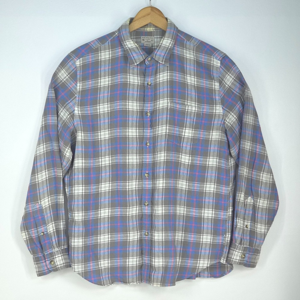 J Crew Tailored Woven Button Up Shirt Mens Large Linen Blend Preppy Long Sleeve